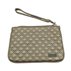 Express Womens Quilted Faux Leather Wristlet Clutch Wallet Gold